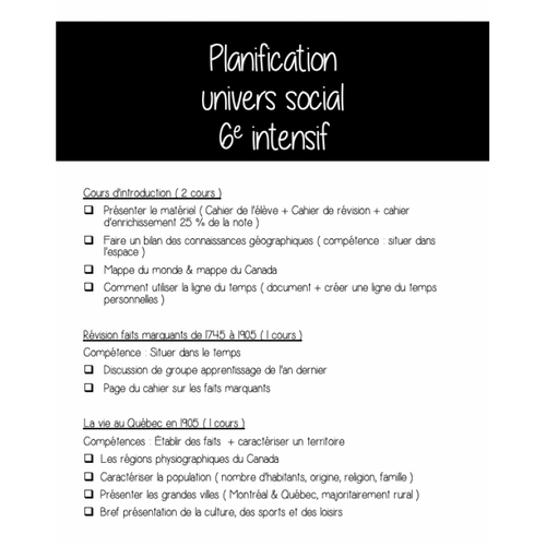 Univers social 6e année intensif