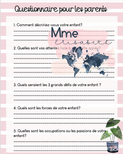 Questionnaire pour les parents