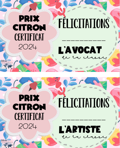 Certificats prix citrons 2024