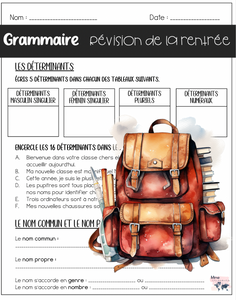 Ma révision de grammaire de la rentrée