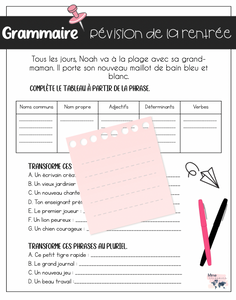 Ma révision de grammaire de la rentrée